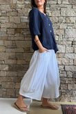 Andi Basket Linen Blend Top Navy